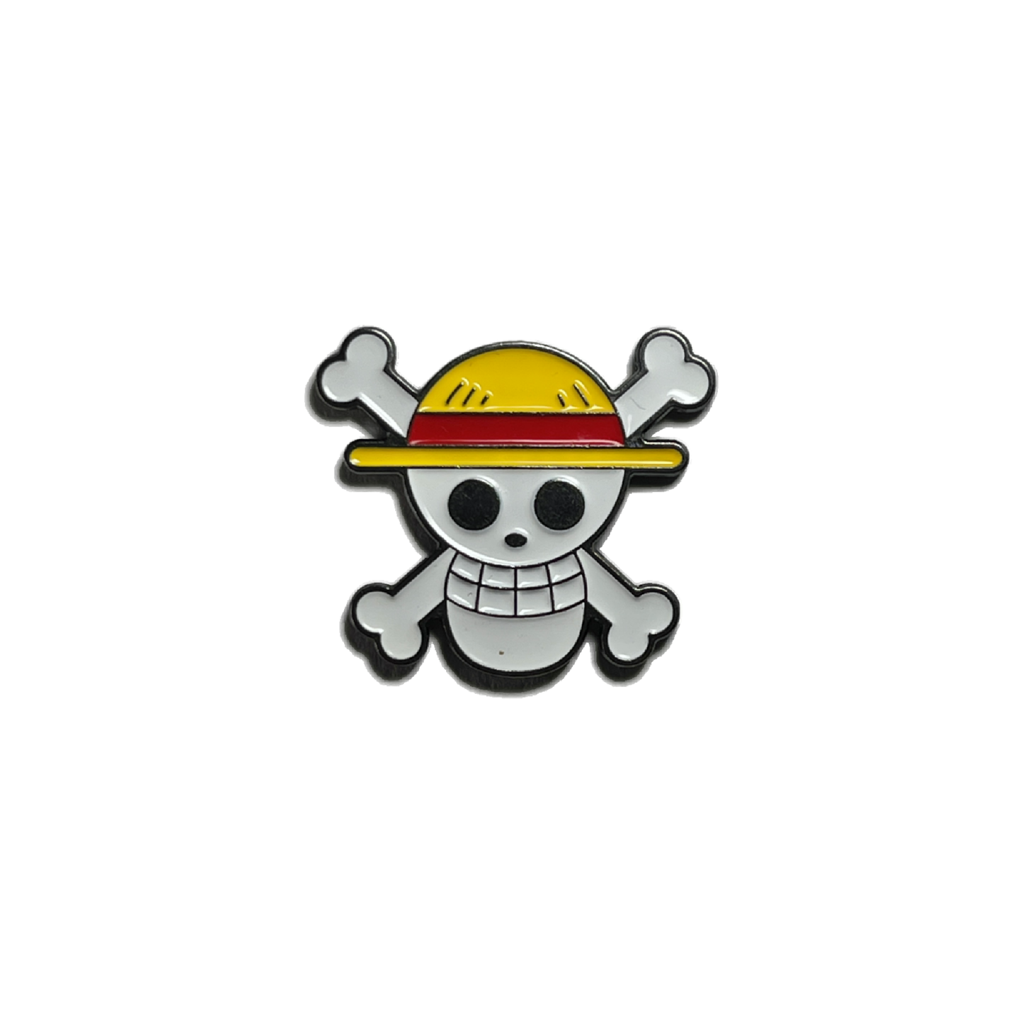 Luffy skull metal pin with yellow straw hat and crossbones