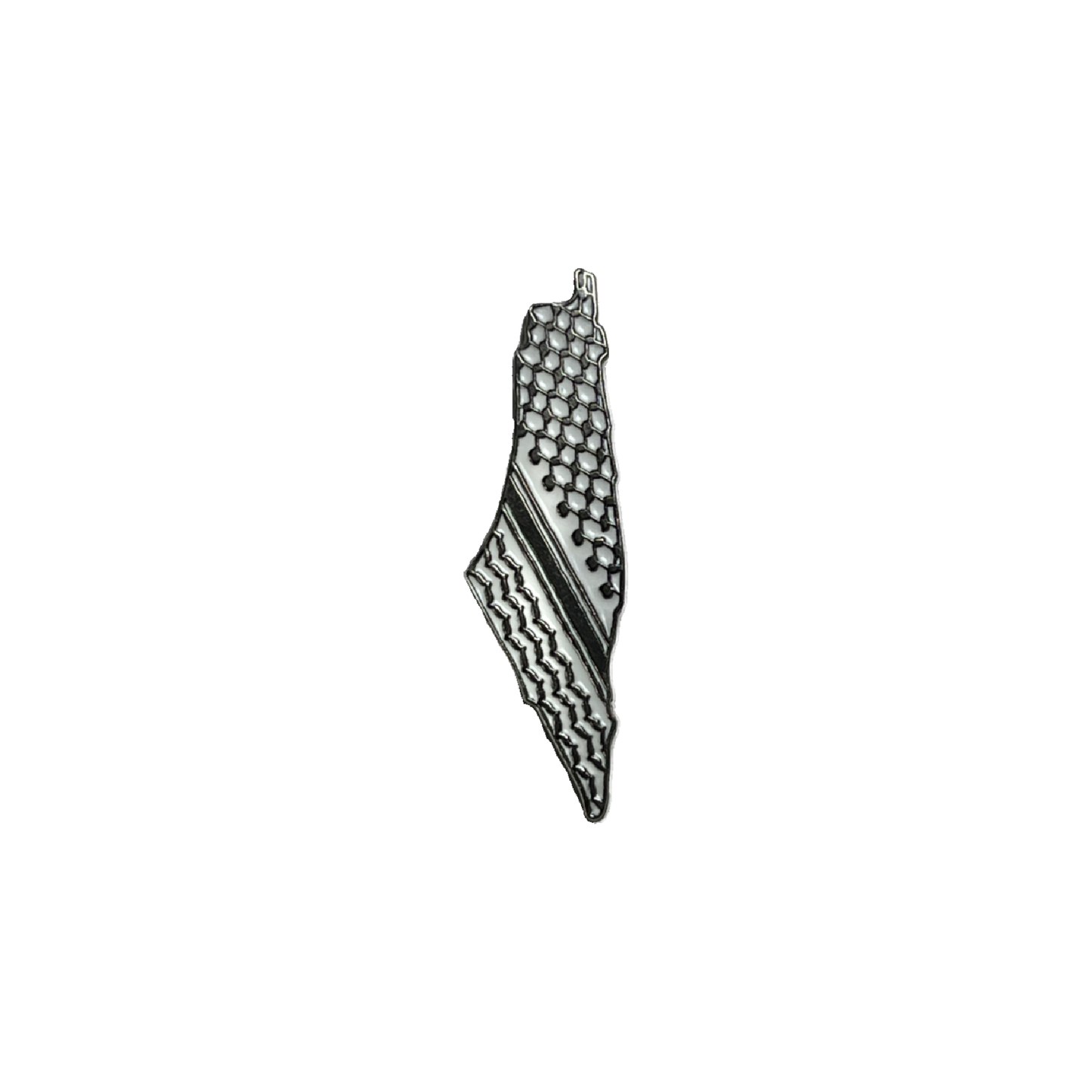 Palestine map metal pin with black and white keffiyeh pattern
