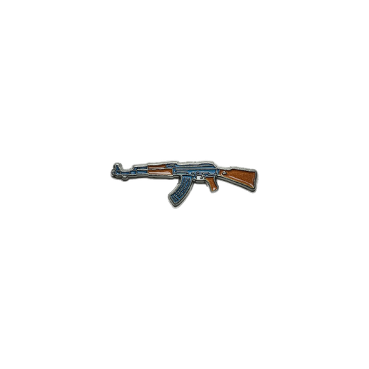 AK-47 style metal sticker with blue and brown detail