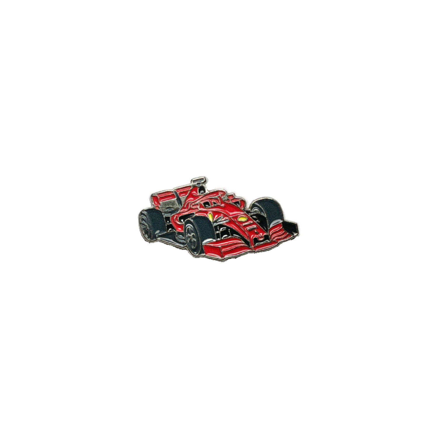 Red Formula 1 race car metal sticker with black tires