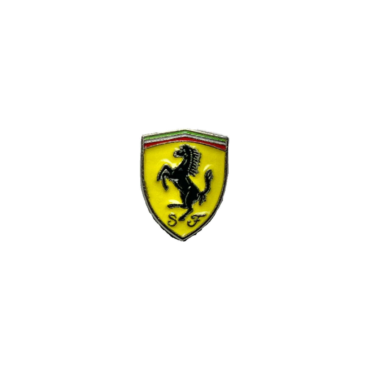 Ferrari logo metal sticker in yellow and black with prancing horse