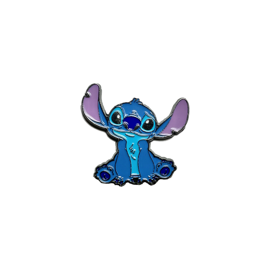Blue Stitch metal sticker with big ears and playful expression